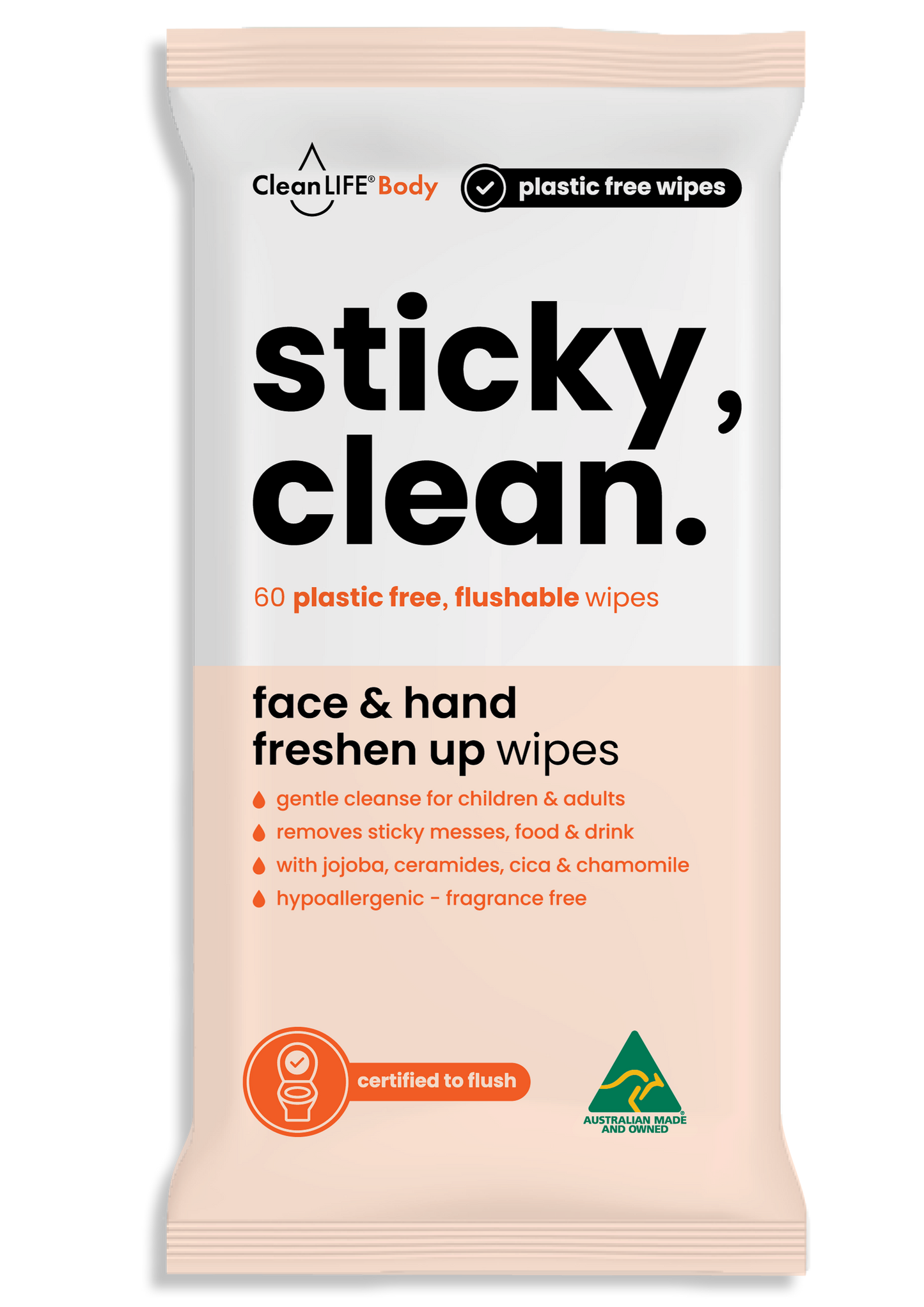 sticky, clean. 60 wipes