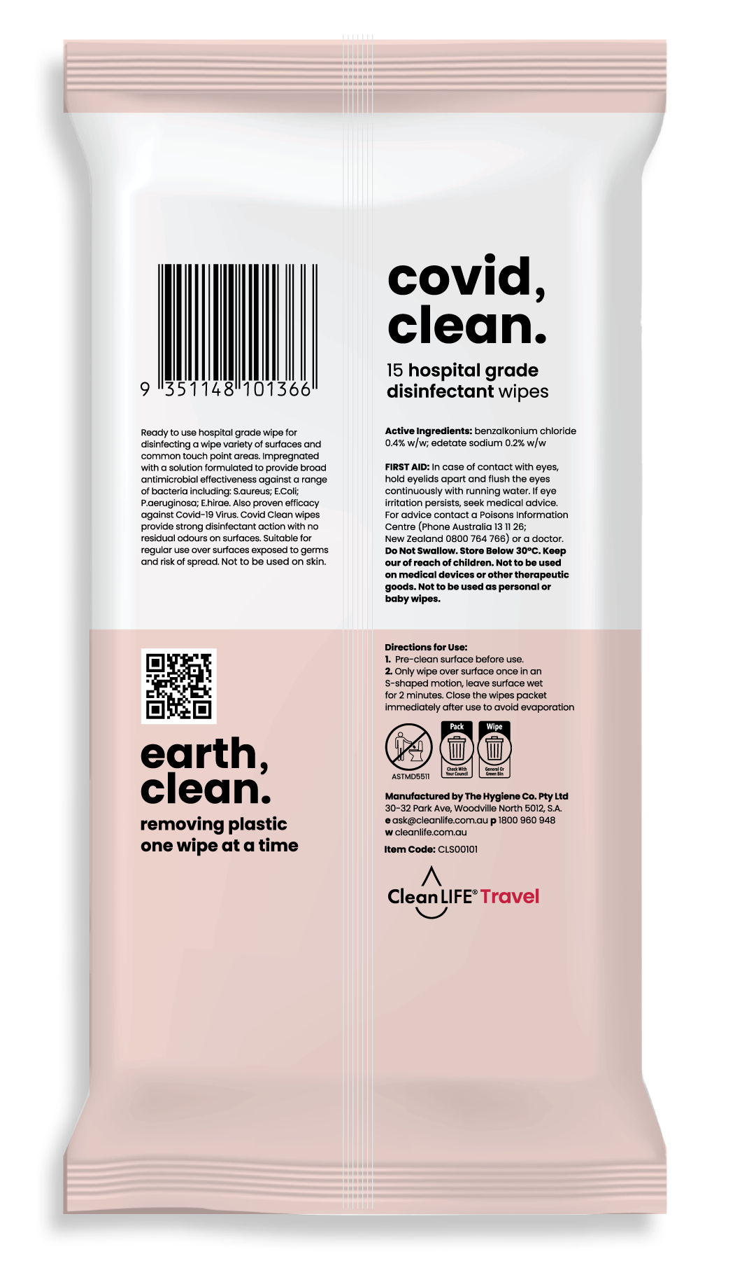 CleanLIFE - Covid clean - hospital grade disinfectant wipes