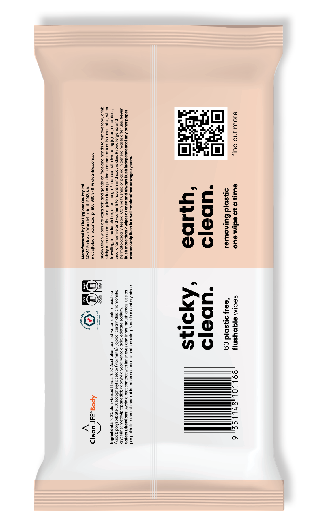 sticky, clean. 60 wipes