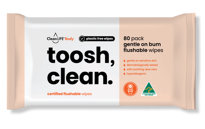 toosh clean 80 pack gentle on bum flushable wipes